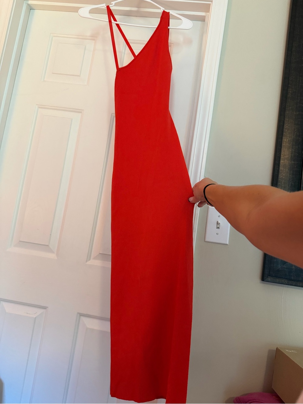 Astr One-Shoulder Red Maxi Dress with Double Straps